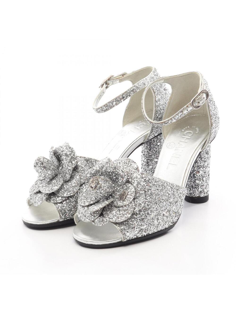 Chanel Camelia Sandals Heel Glitter #361567C38B
